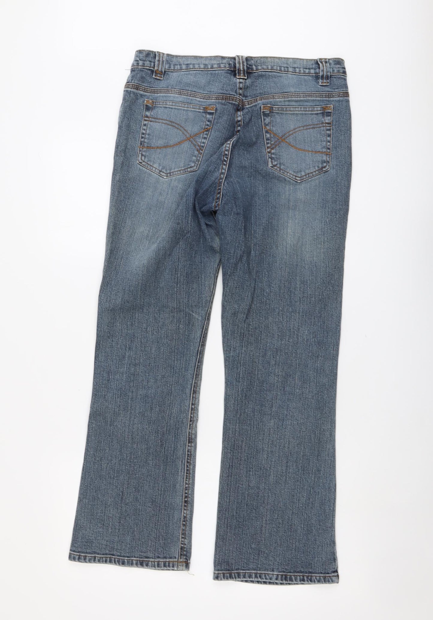 BHS Womens Blue Cotton Bootcut Jeans Size 12 L28 in Regular Button