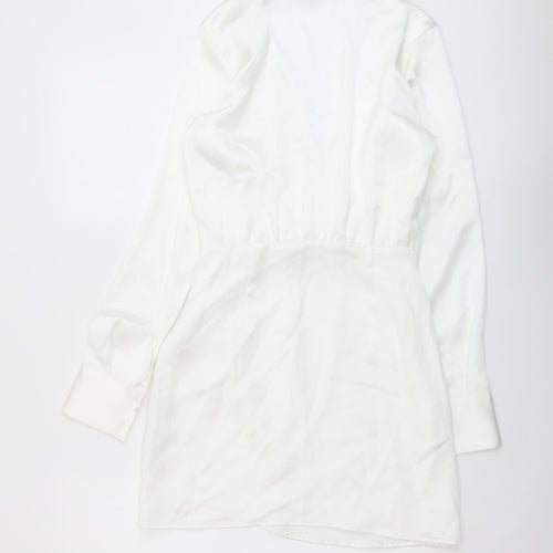 Zara Womens White Viscose A-Line Size XS V-Neck Zip