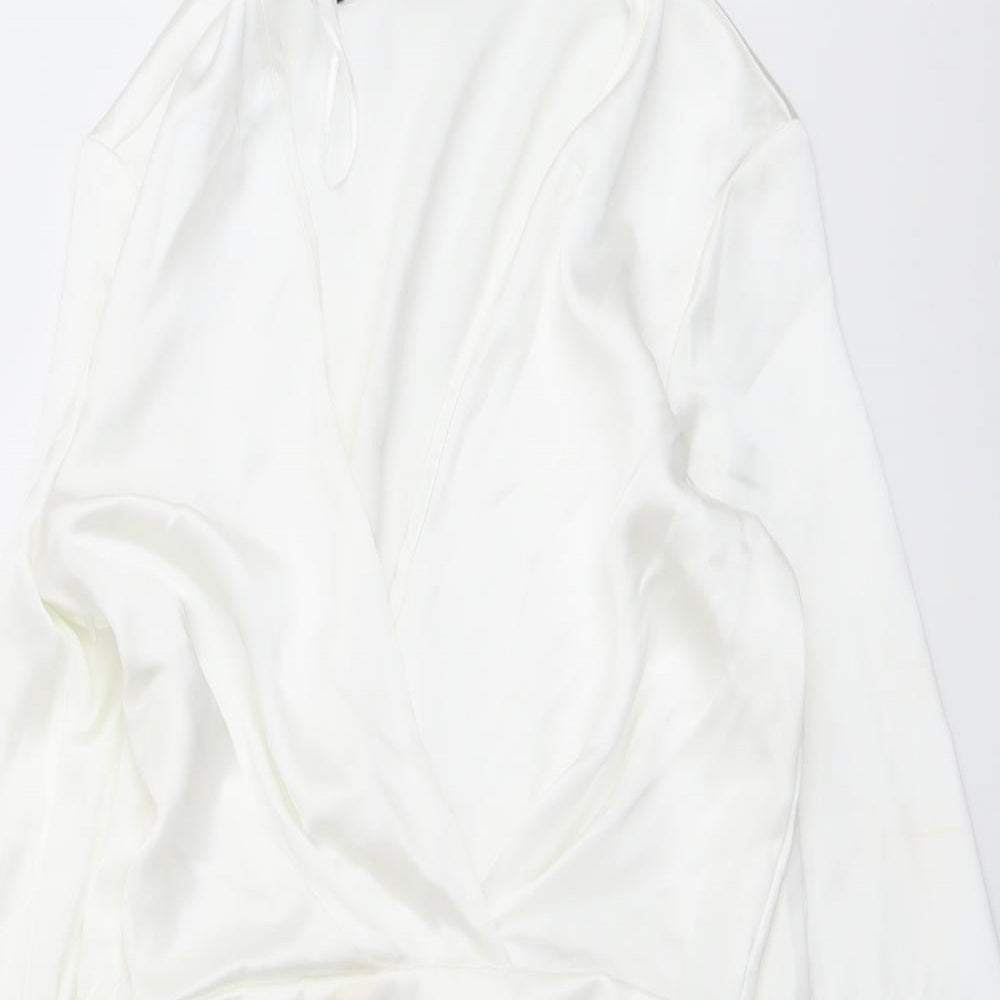 Zara Womens White Viscose A-Line Size XS V-Neck Zip