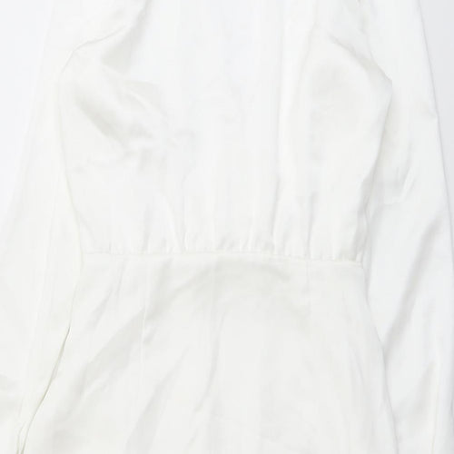 Zara Womens White Viscose A-Line Size XS V-Neck Zip