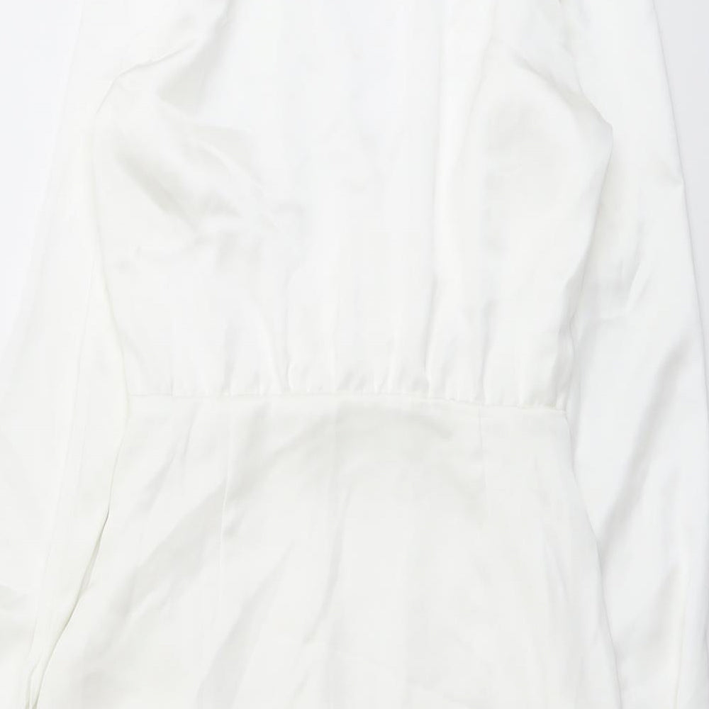 Zara Womens White Viscose A-Line Size XS V-Neck Zip
