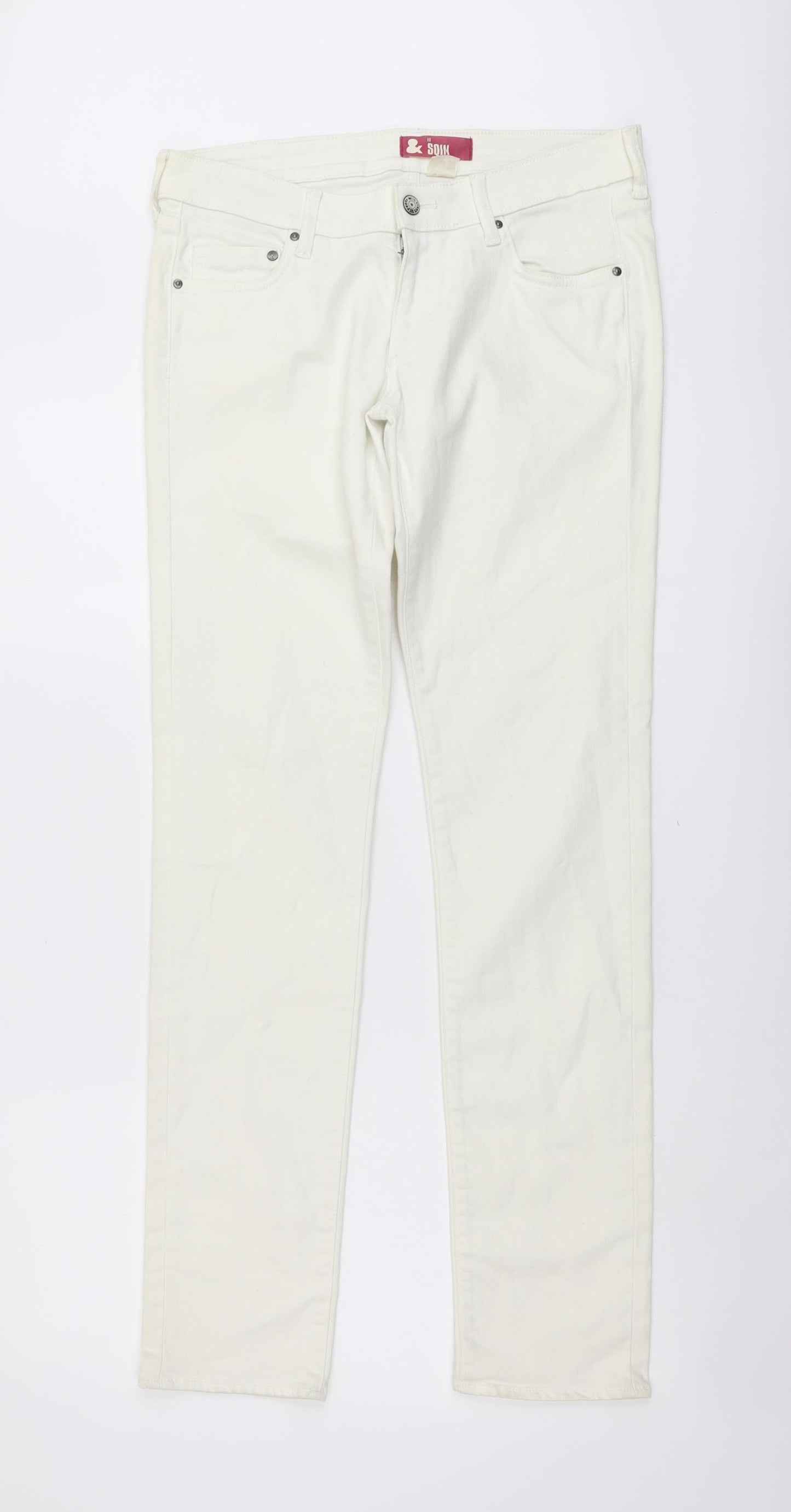 SQIN Womens Ivory Cotton Skinny Jeans Size 32 in L33 in Regular Button