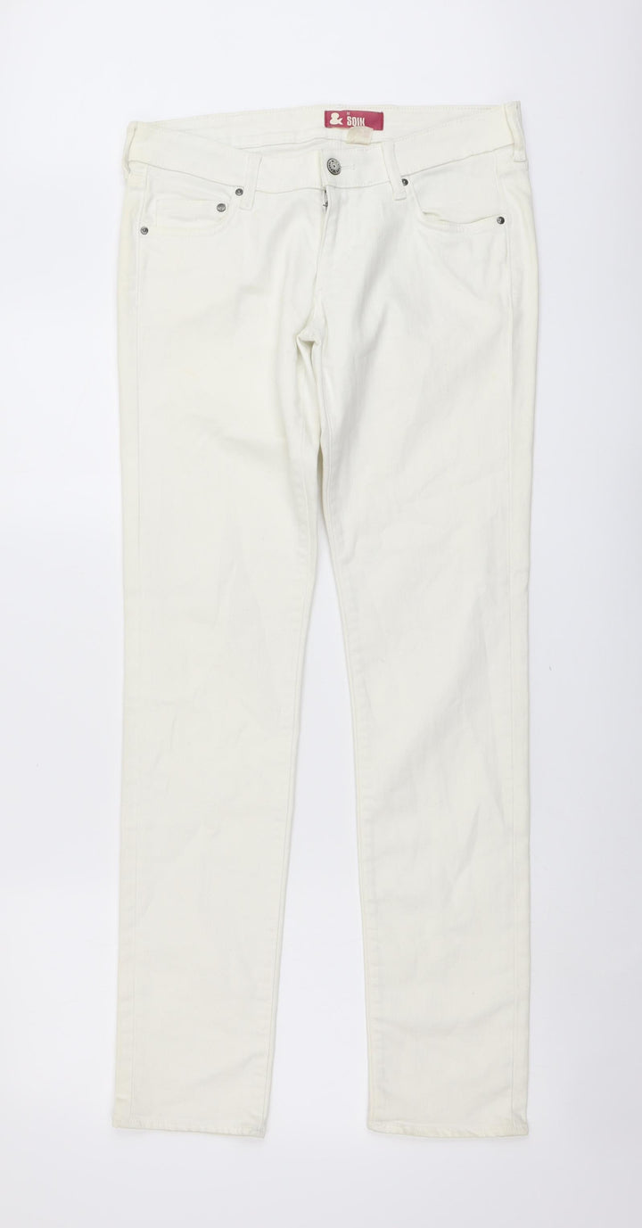 SQIN Womens Ivory Cotton Skinny Jeans Size 32 in L33 in Regular Button