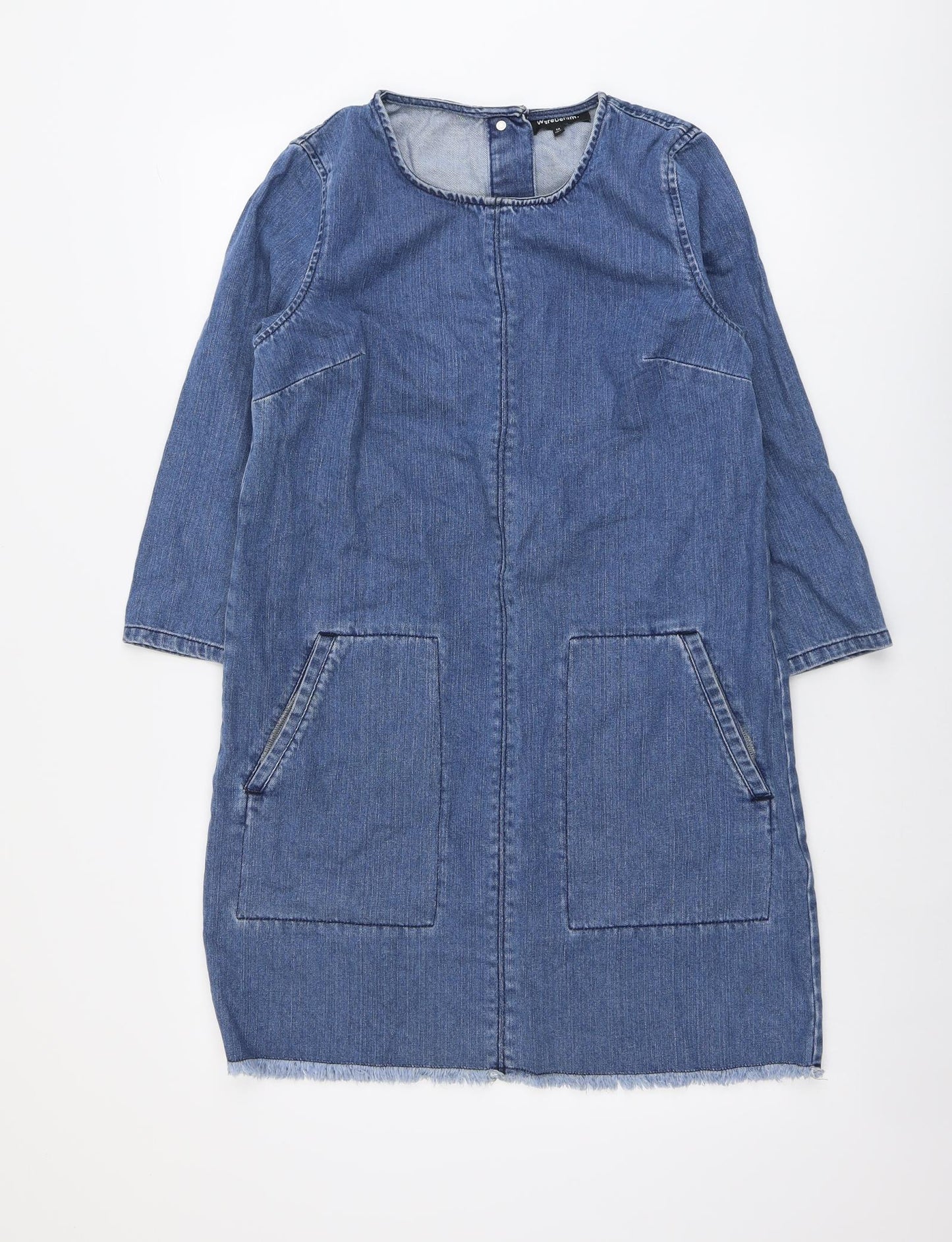 Waredenim Womens Blue Cotton A-Line Size 12 Round Neck Button