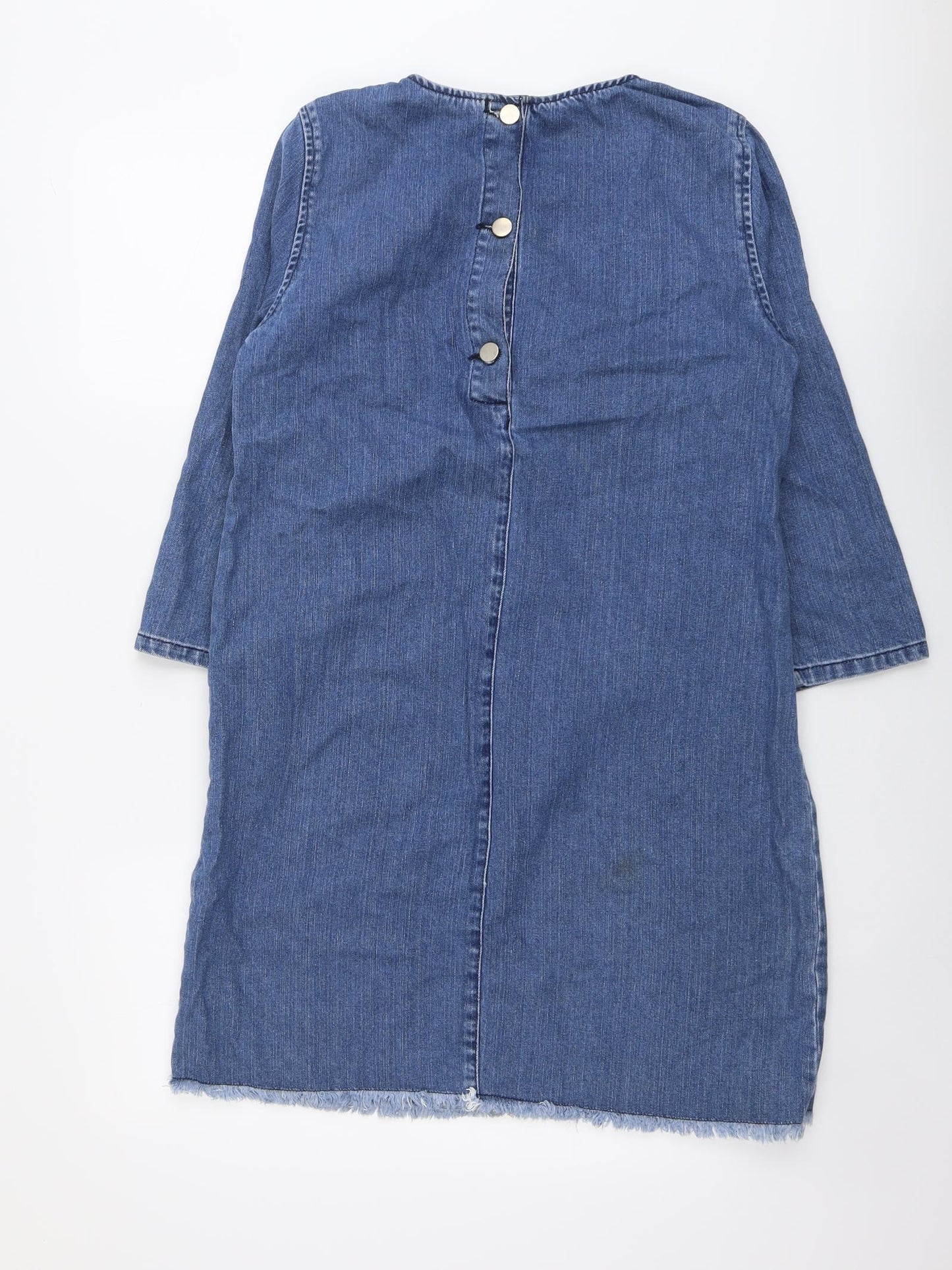 Waredenim Womens Blue Cotton A-Line Size 12 Round Neck Button