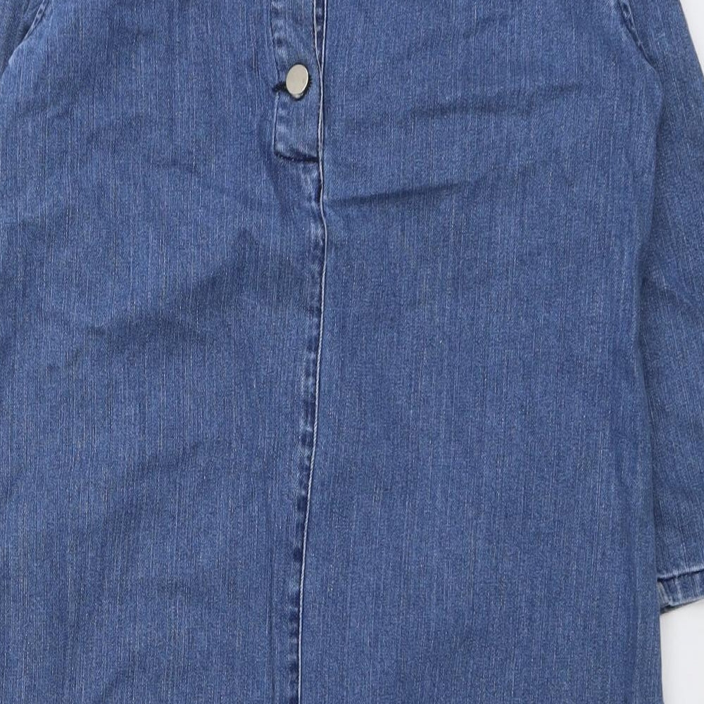 Waredenim Womens Blue Cotton A-Line Size 12 Round Neck Button
