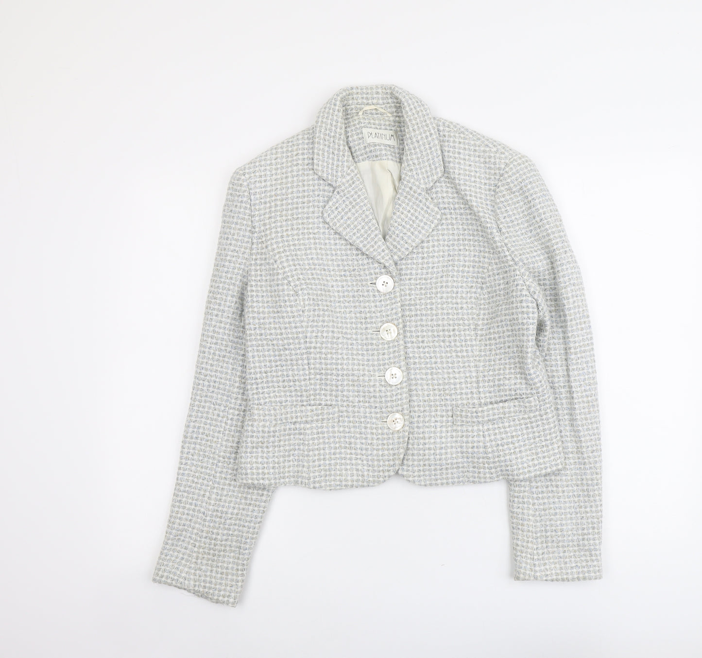 Platinium Womens Grey Geometric Jacket Blazer Size 14 Button