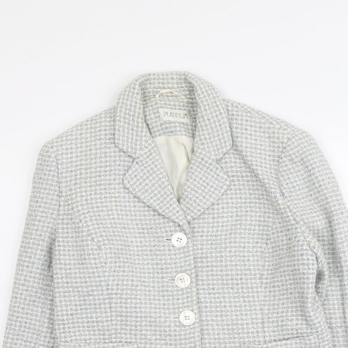 Platinium Womens Grey Geometric Jacket Blazer Size 14 Button