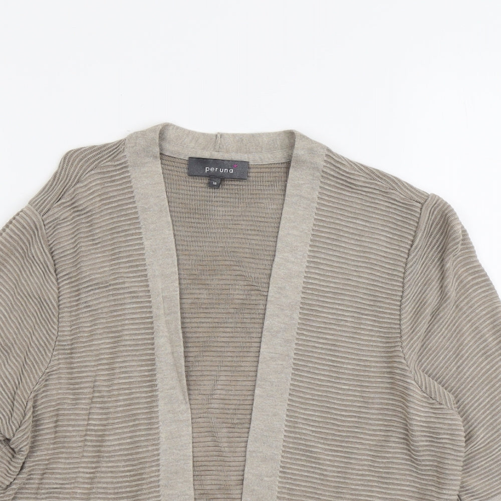 Per Una Womens Beige V-Neck Striped Viscose Cardigan Jumper Size 14
