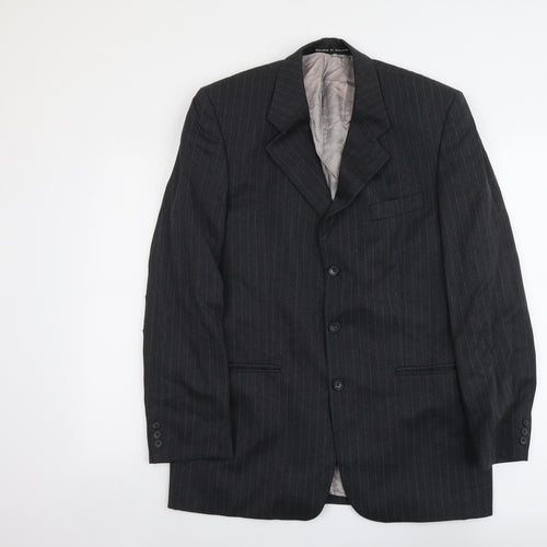 THE LABEL Mens Grey Striped Wool Jacket Blazer Size M Regular