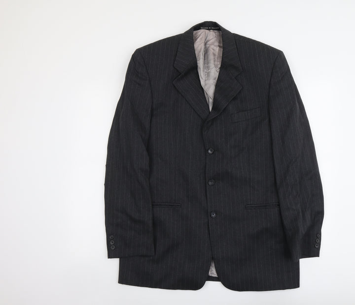 THE LABEL Mens Grey Striped Wool Jacket Blazer Size M Regular