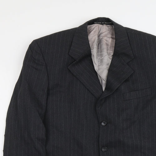 THE LABEL Mens Grey Striped Wool Jacket Blazer Size M Regular