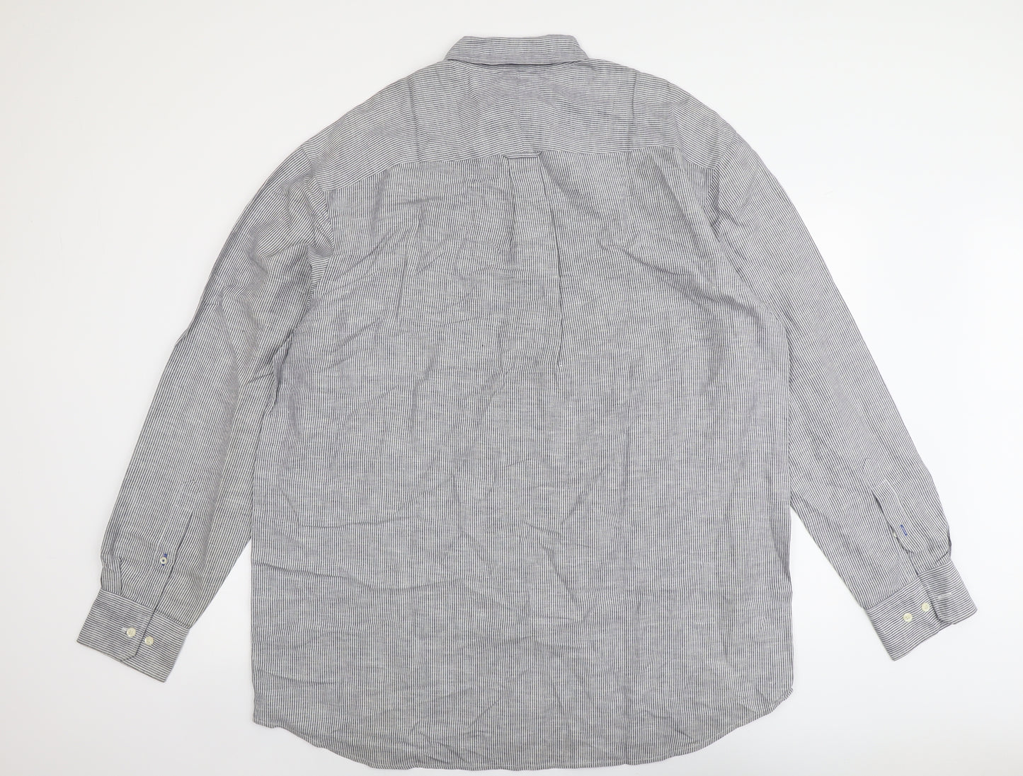 Nautica Mens Grey Striped Linen Button-Up Size XL Collared Button