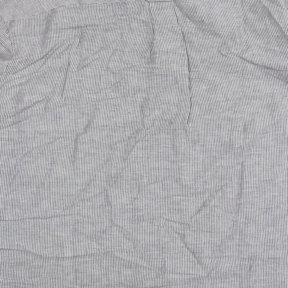 Nautica Mens Grey Striped Linen Button-Up Size XL Collared Button