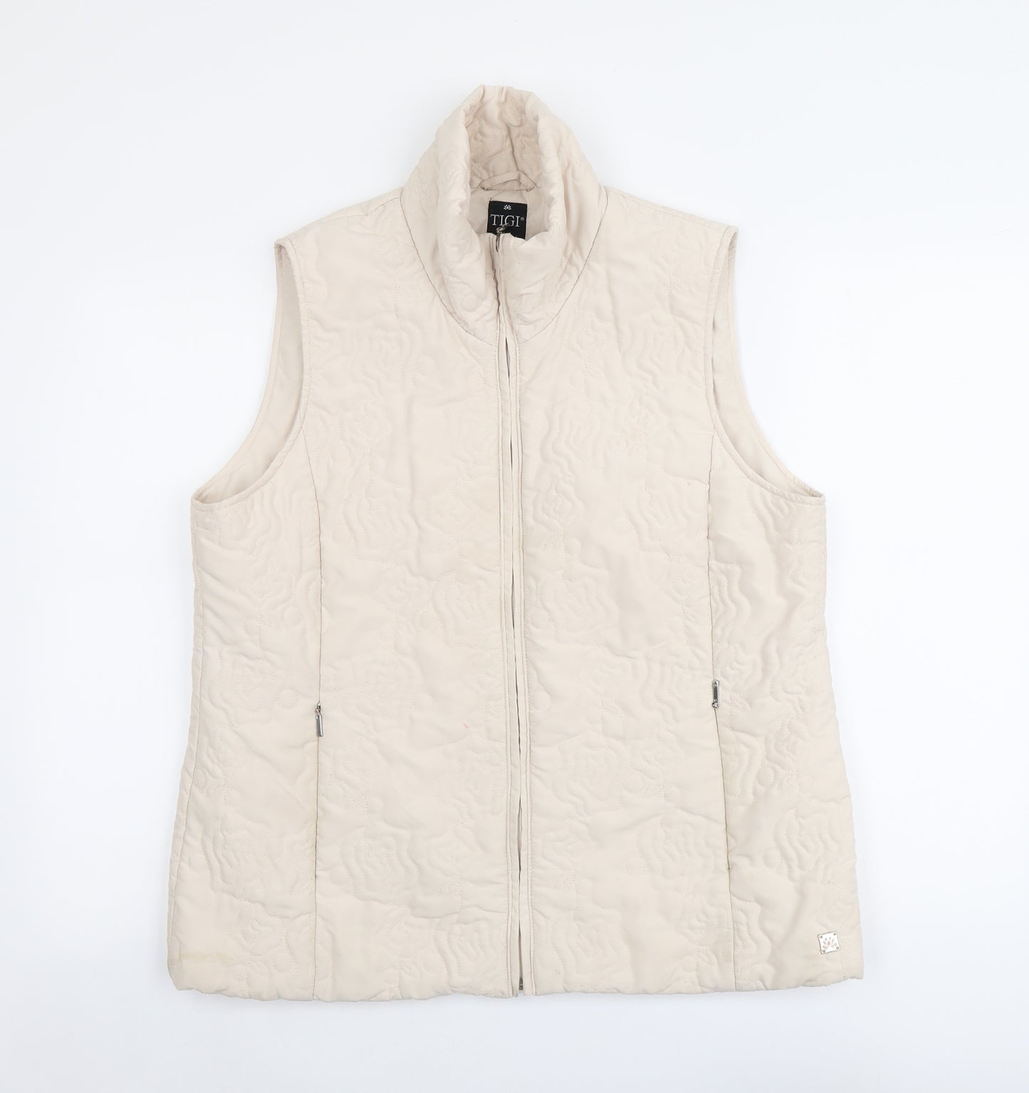 TIGI Womens Beige Gilet Jacket Size 14 Zip - Textured