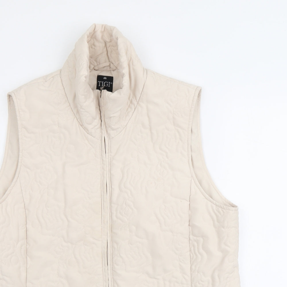 TIGI Womens Beige Gilet Jacket Size 14 Zip - Textured