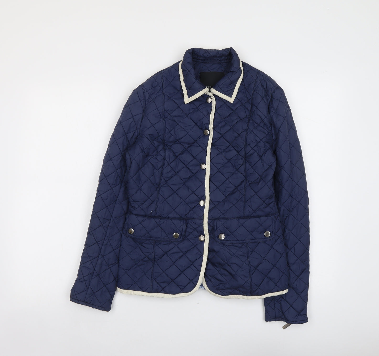 Feraud Womens Blue Quilted Jacket Size 10 Button