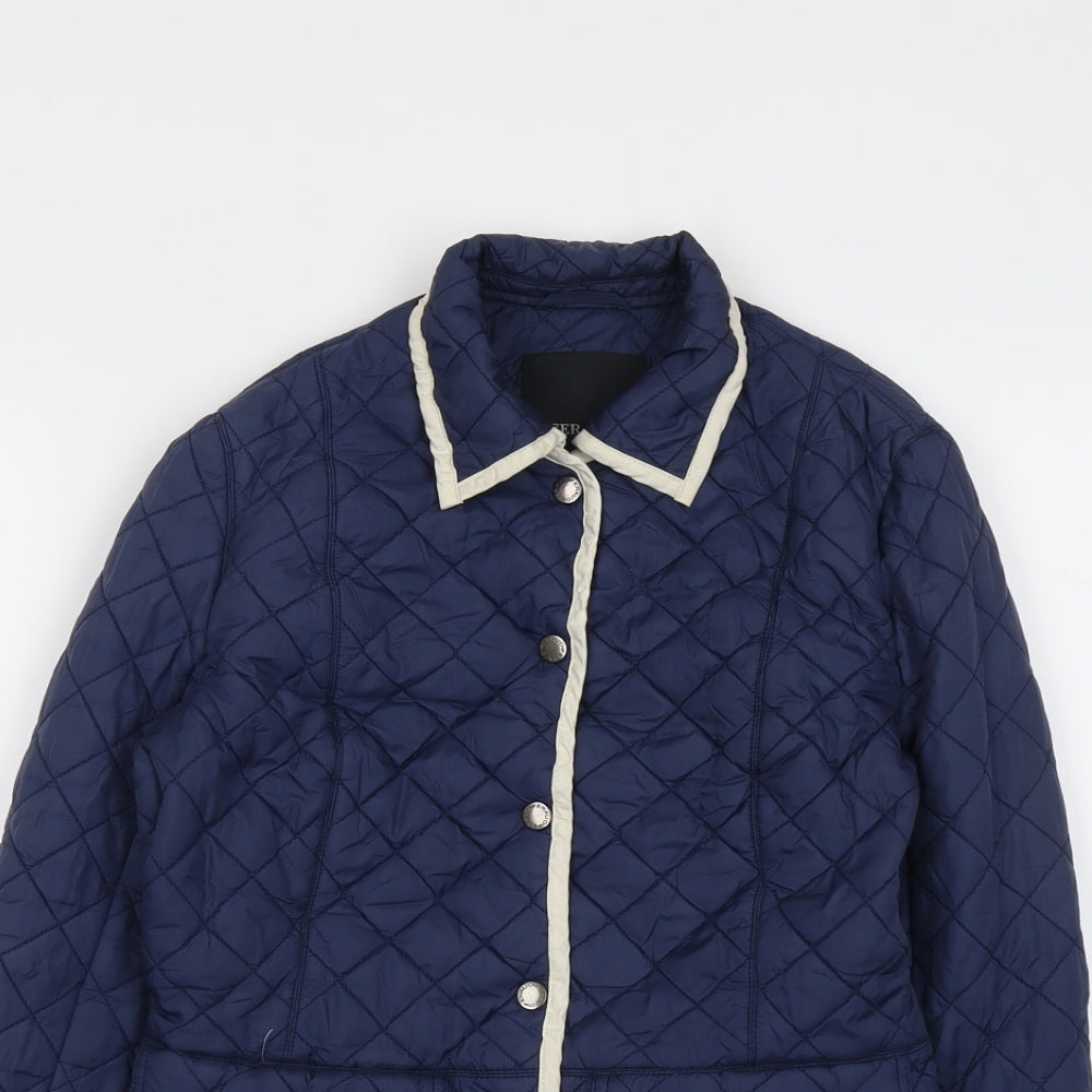 Feraud Womens Blue Quilted Jacket Size 10 Button