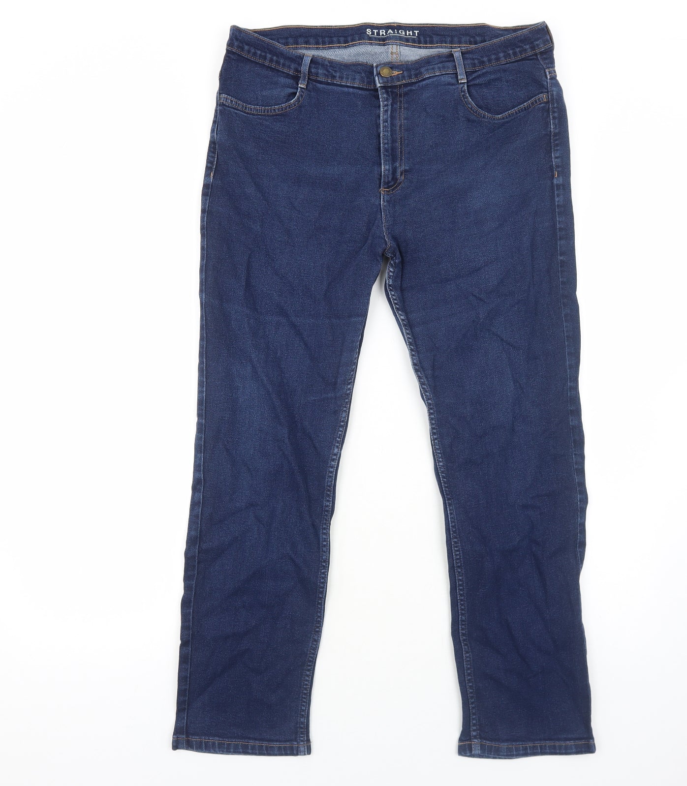 Marks and Spencer Womens Blue Cotton Straight Jeans Size 18 Regular Zip
