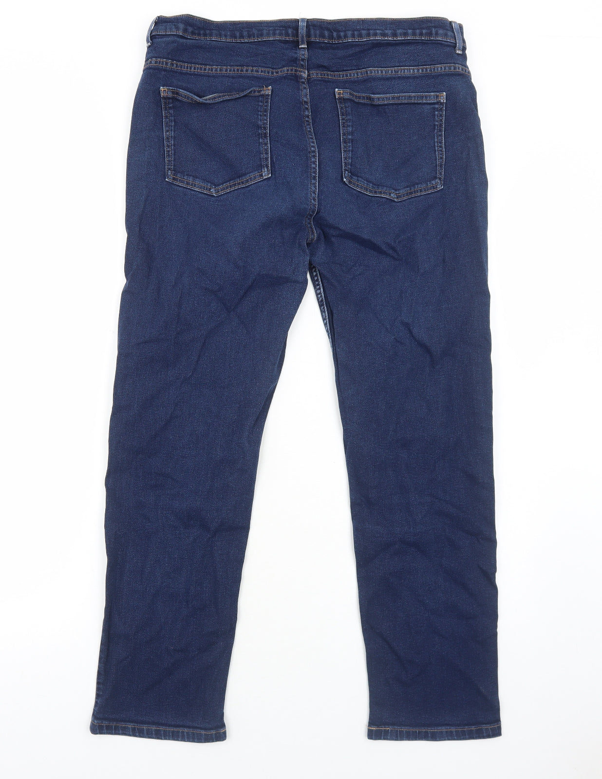 Marks and Spencer Womens Blue Cotton Straight Jeans Size 18 Regular Zip