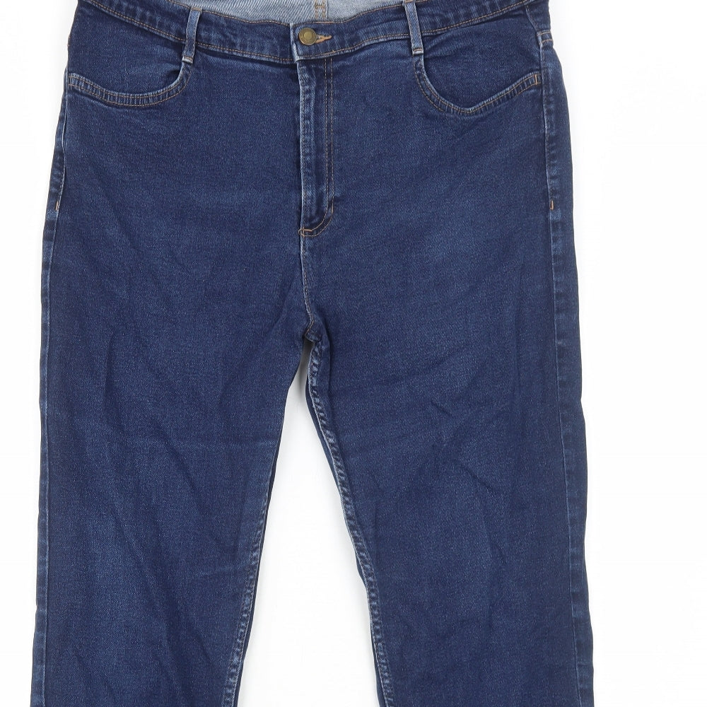 Marks and Spencer Womens Blue Cotton Straight Jeans Size 18 Regular Zip