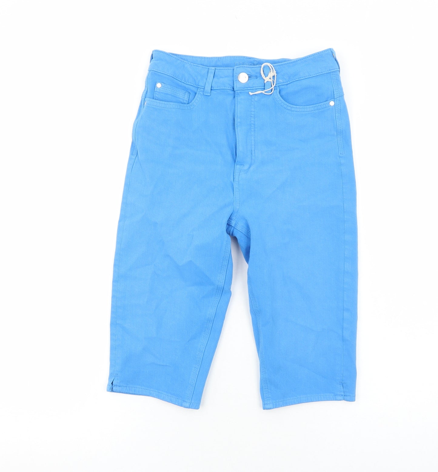 Marks and Spencer Womens Blue Cotton Basic Shorts Size 8 Regular Zip