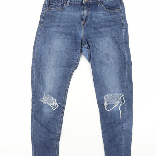 Dorothy Perkins Womens Blue Cotton Skinny Jeans Size 10 Regular Zip - Open Knee