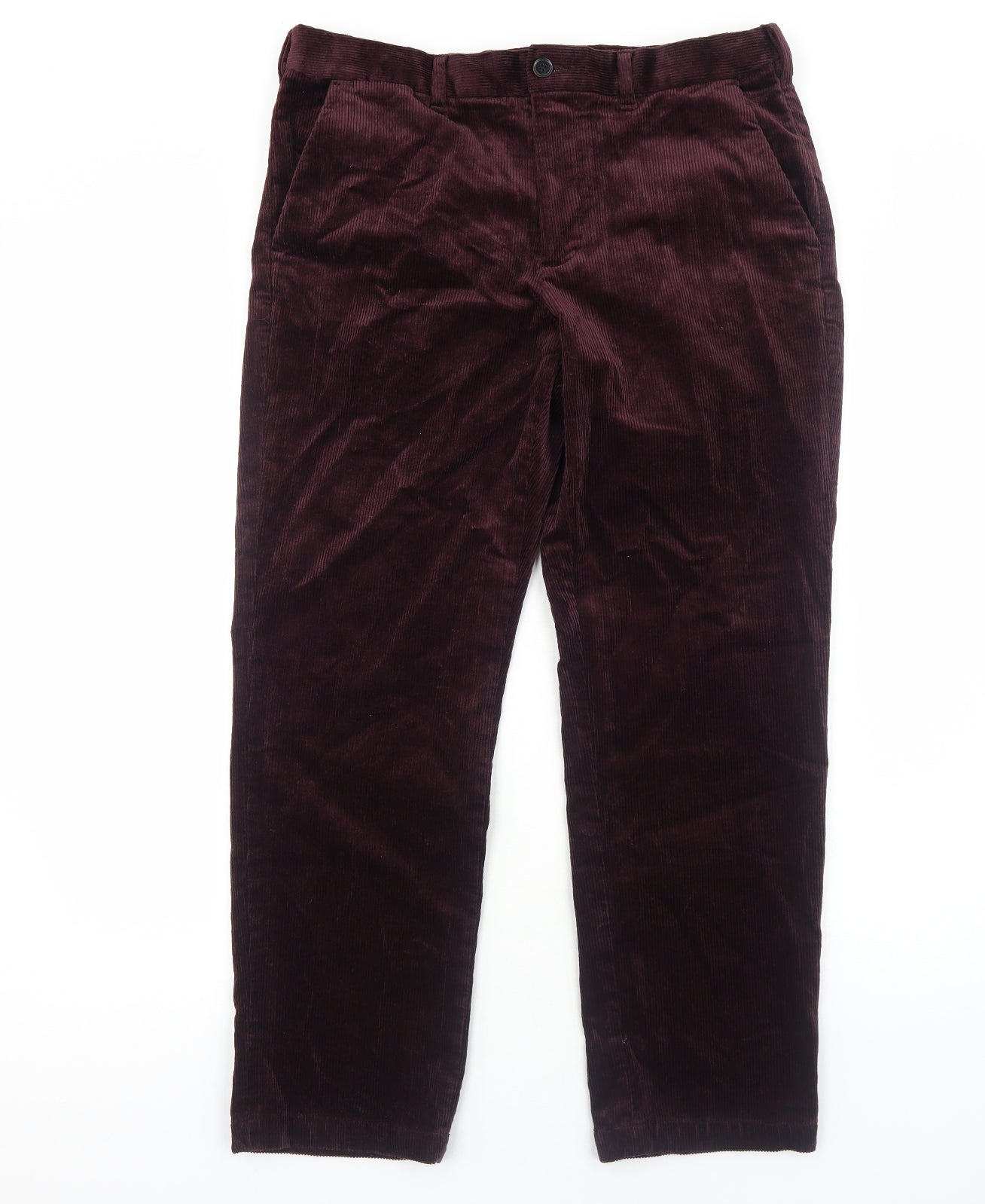 Marks and Spencer Mens Purple Cotton Trousers Size L L29 in Regular Zip