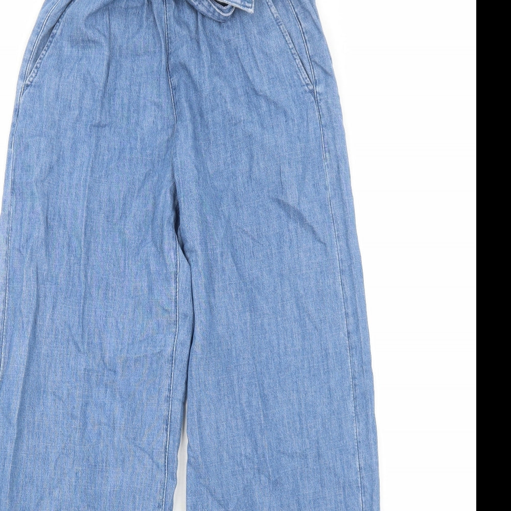 Marks and Spencer Womens Blue Cotton Wide-Leg Jeans Size 6 Regular