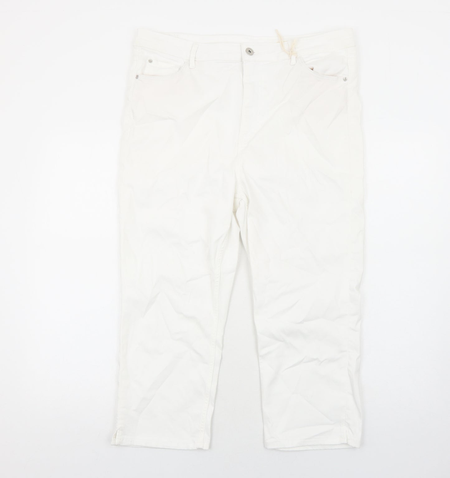 New Look Womens White Cotton Straight Jeans Size 18 Regular Zip