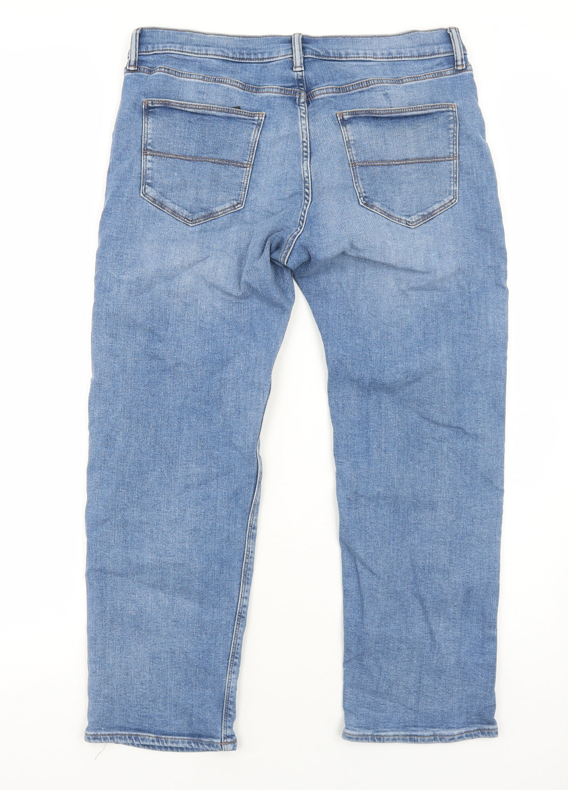 Marks and Spencer Mens Blue Cotton Straight Jeans Size 34 in L29 in Regular Zip