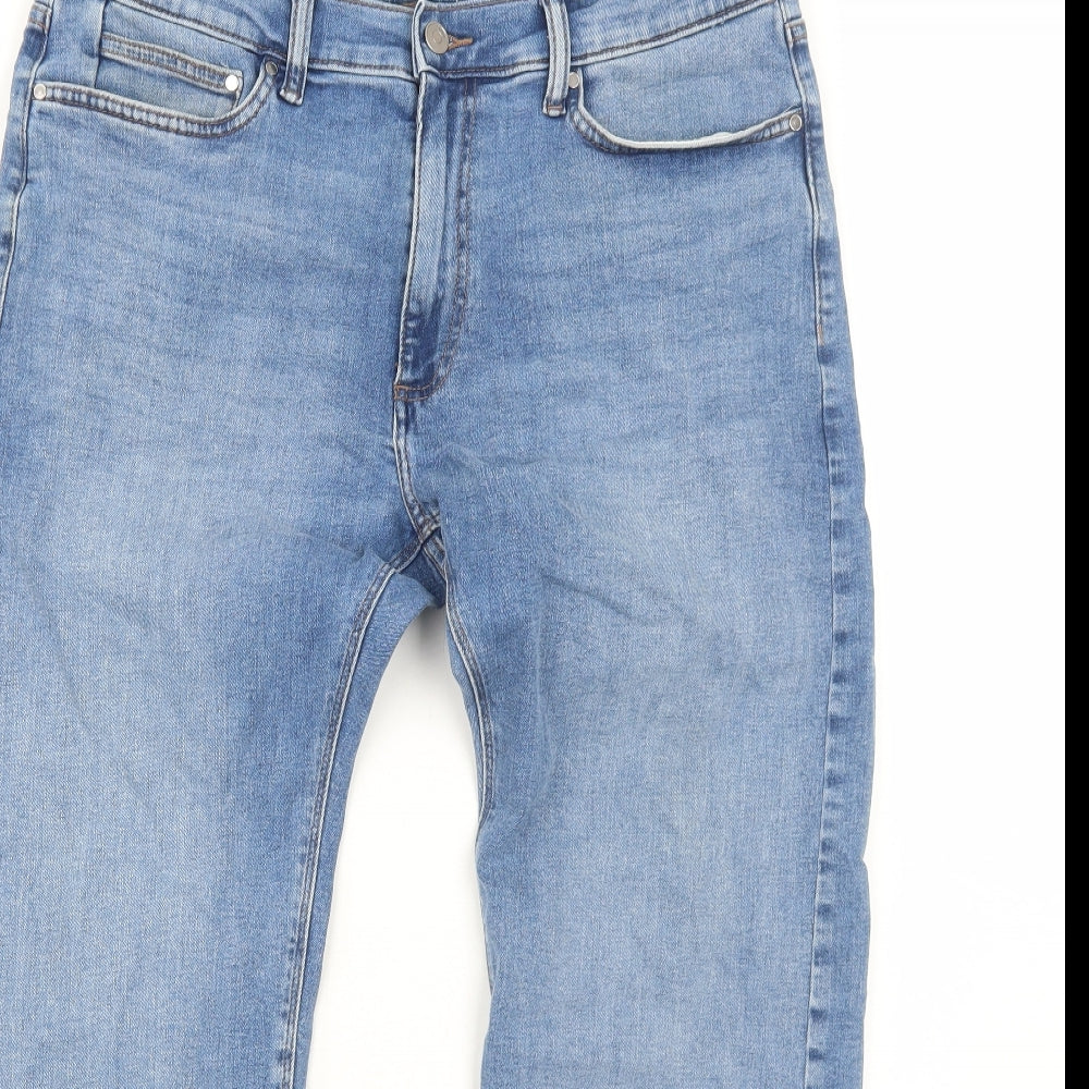 Marks and Spencer Mens Blue Cotton Straight Jeans Size 34 in L29 in Regular Zip