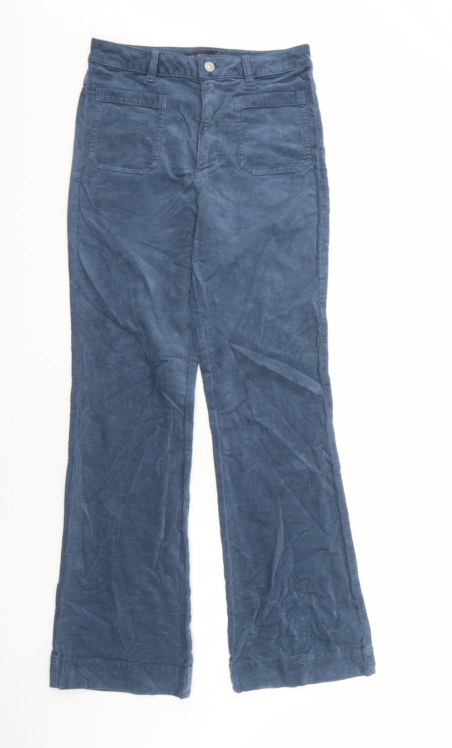 Marks and Spencer Womens Blue Cotton Trousers Size 10 Regular Zip