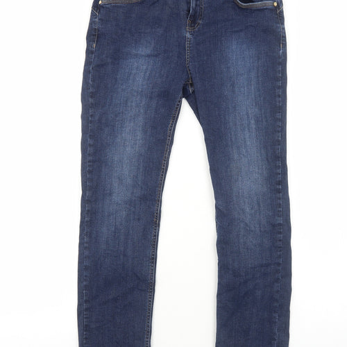 Marks and Spencer Womens Blue Cotton Straight Jeans Size 12 Slim Zip