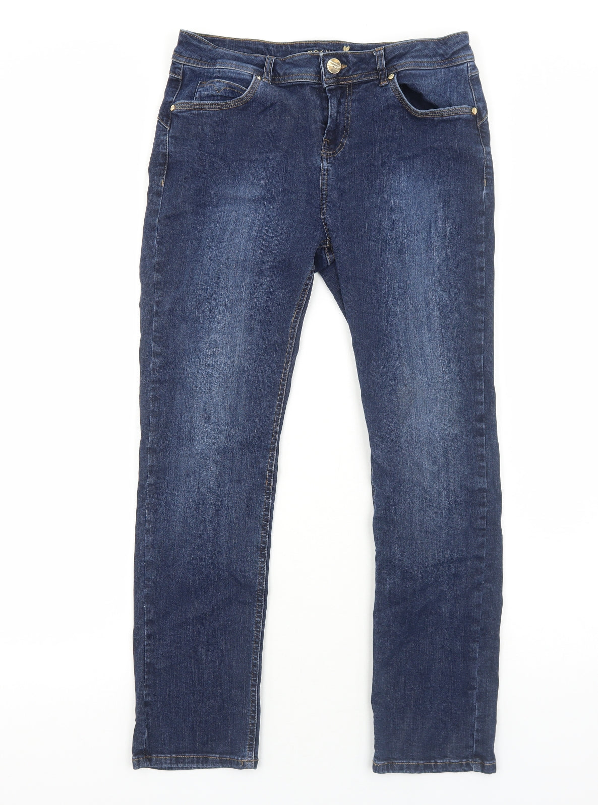 Marks and Spencer Womens Blue Cotton Straight Jeans Size 12 Slim Zip