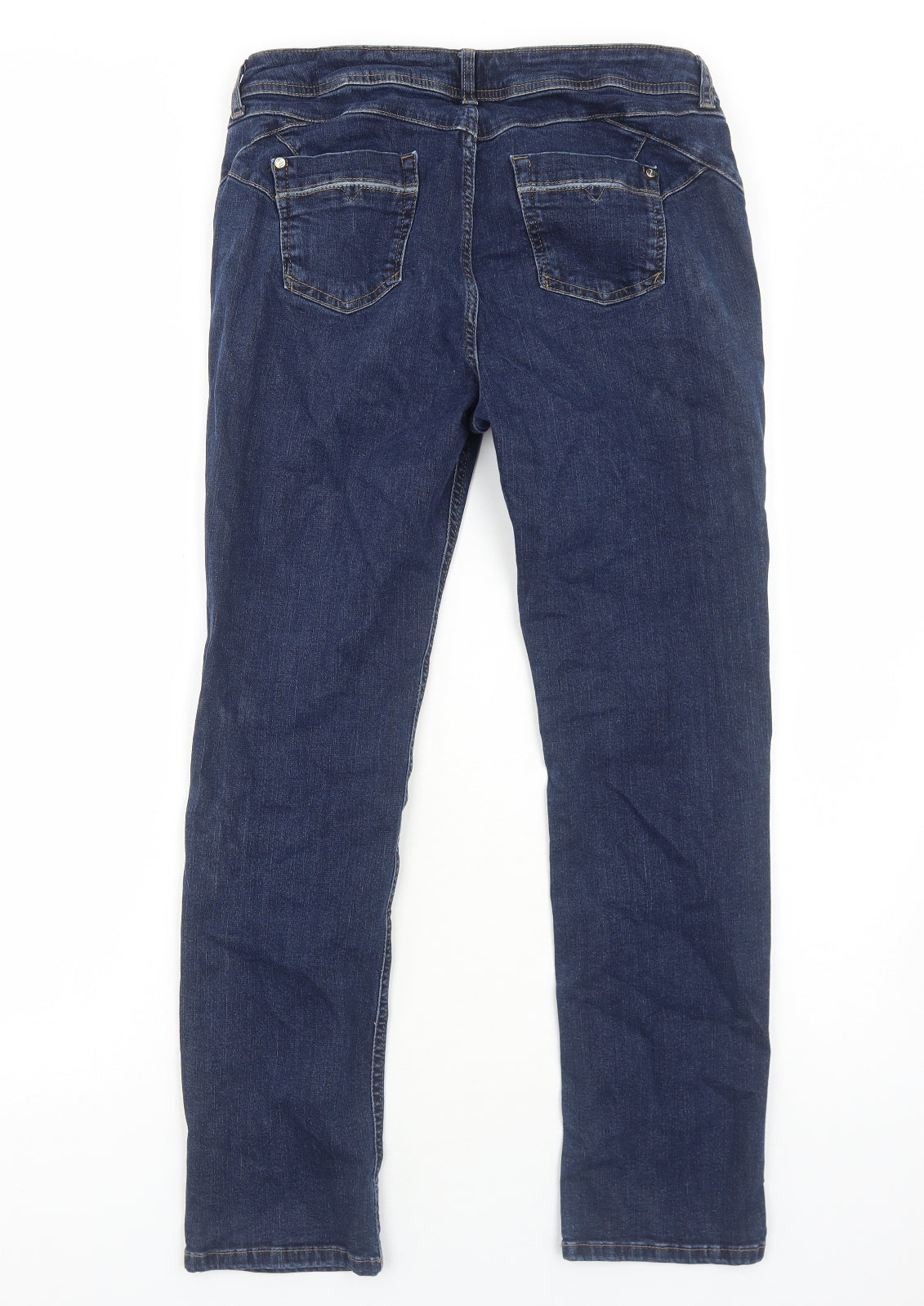 Marks and Spencer Womens Blue Cotton Straight Jeans Size 12 Slim Zip