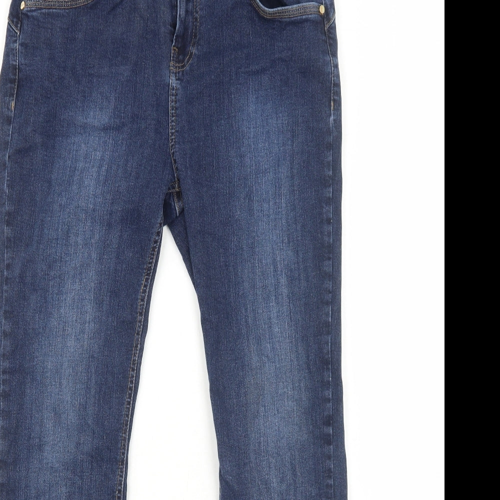Marks and Spencer Womens Blue Cotton Straight Jeans Size 12 Slim Zip