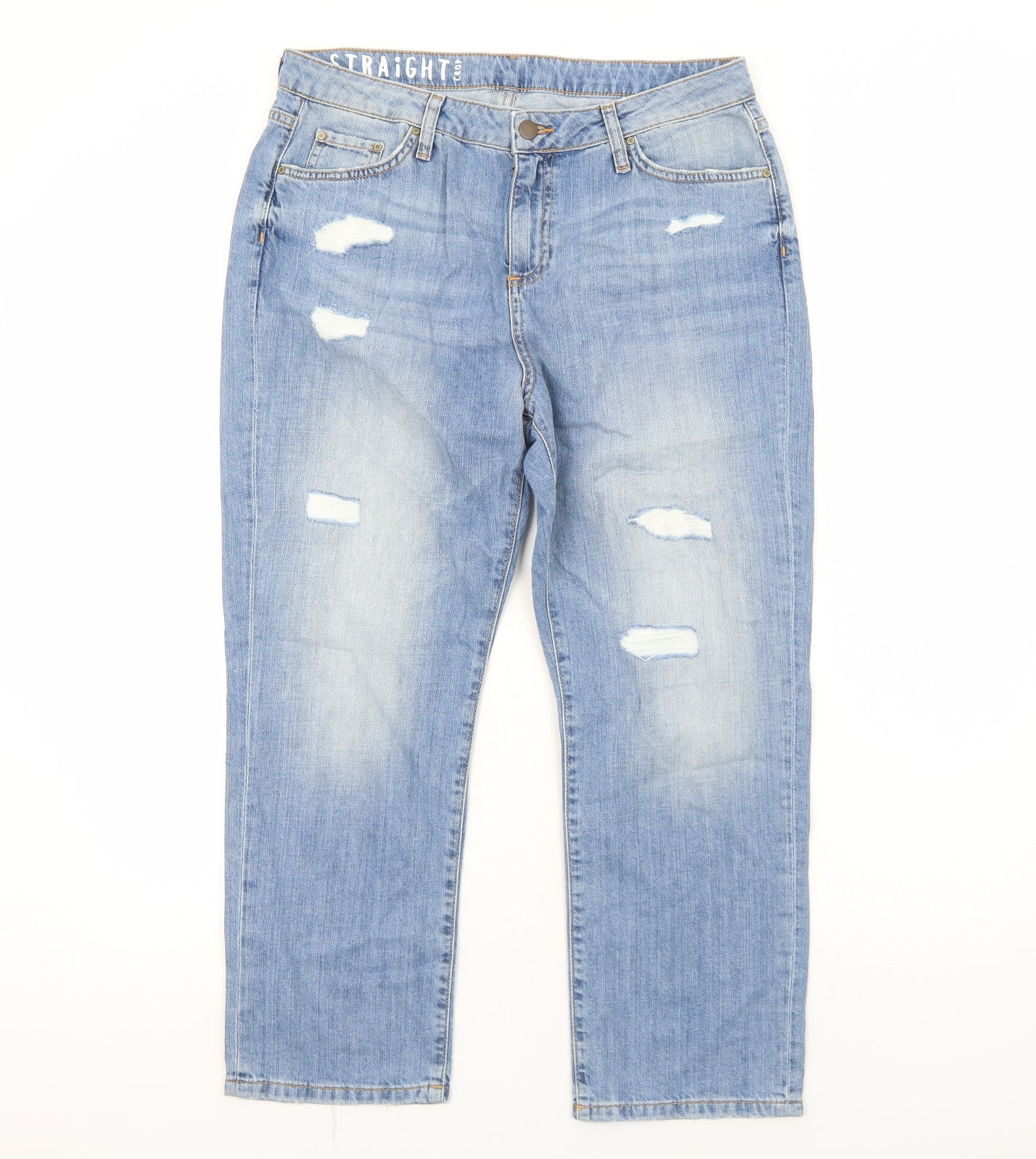 Marks and Spencer Womens Blue Cotton Straight Jeans Size 14 Regular Zip