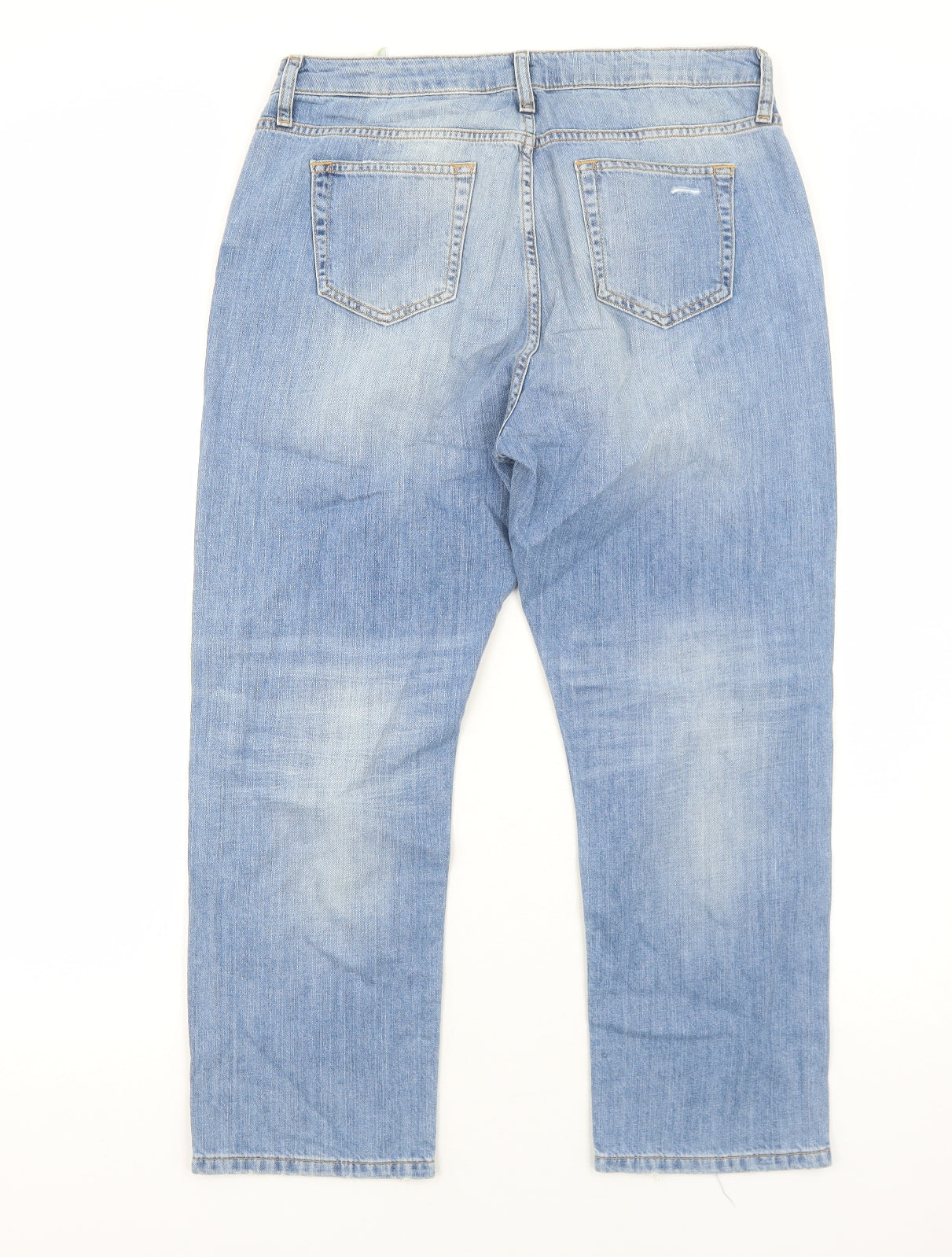 Marks and Spencer Womens Blue Cotton Straight Jeans Size 14 Regular Zip