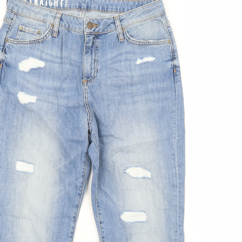 Marks and Spencer Womens Blue Cotton Straight Jeans Size 14 Regular Zip