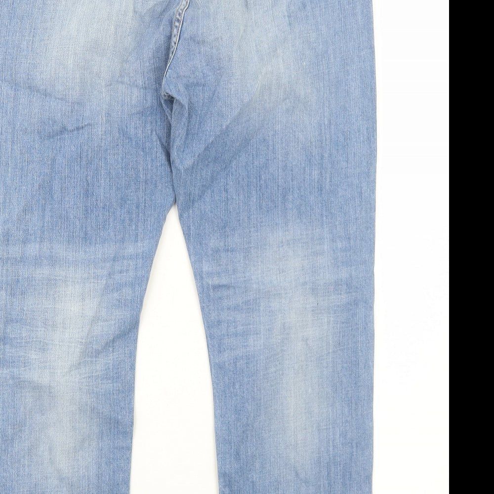 Marks and Spencer Womens Blue Cotton Straight Jeans Size 14 Regular Zip