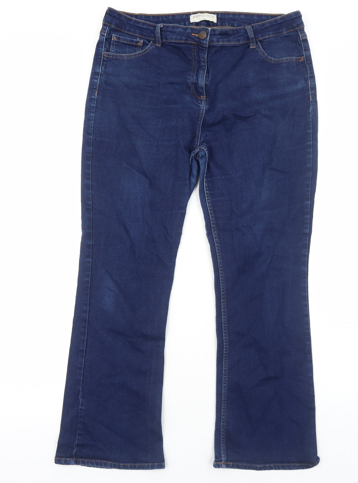 Papaya Womens Blue Cotton Bootcut Jeans Size 18 Regular Zip