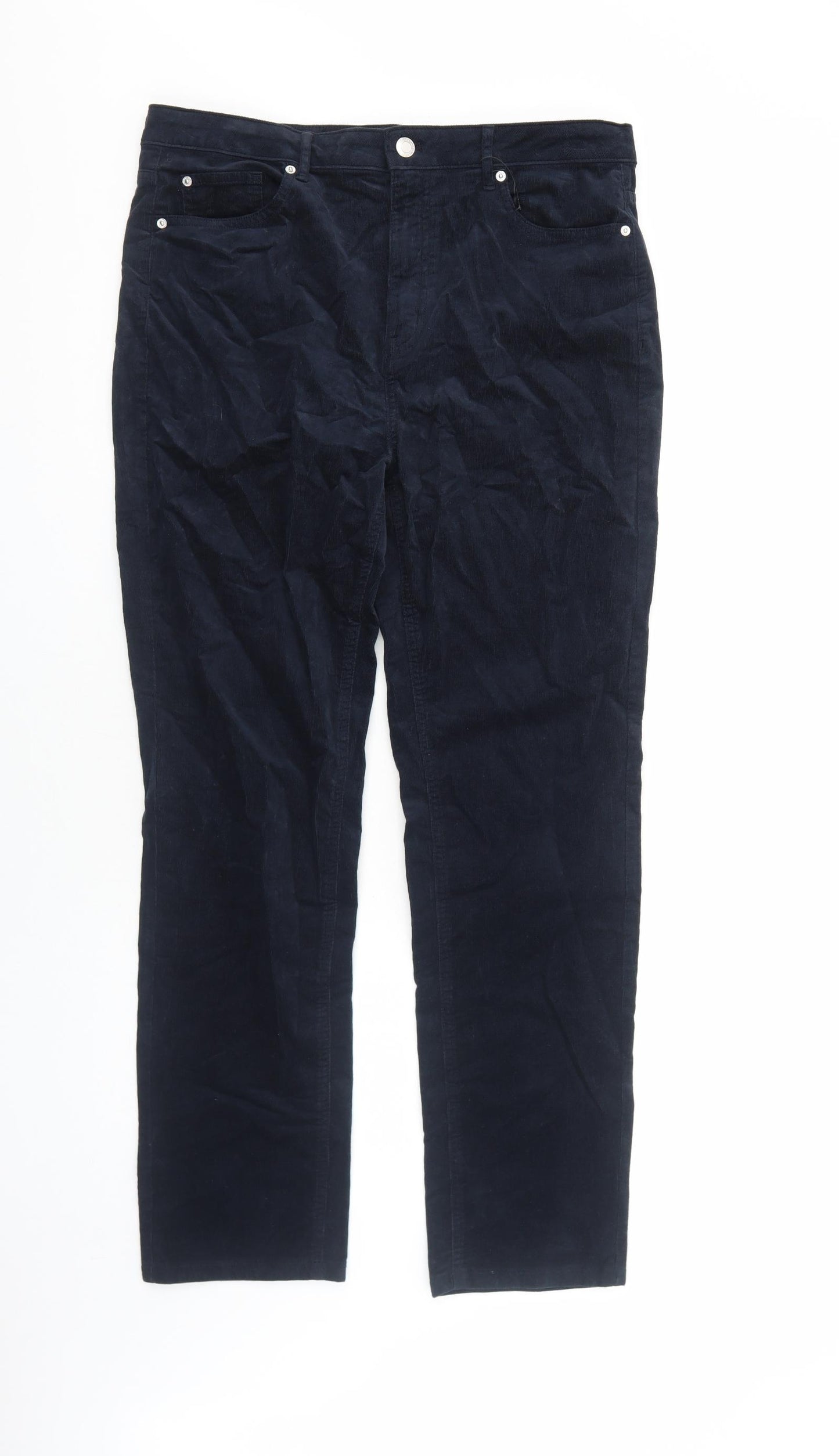 Marks and Spencer Womens Blue Cotton Trousers Size 16 Regular Zip