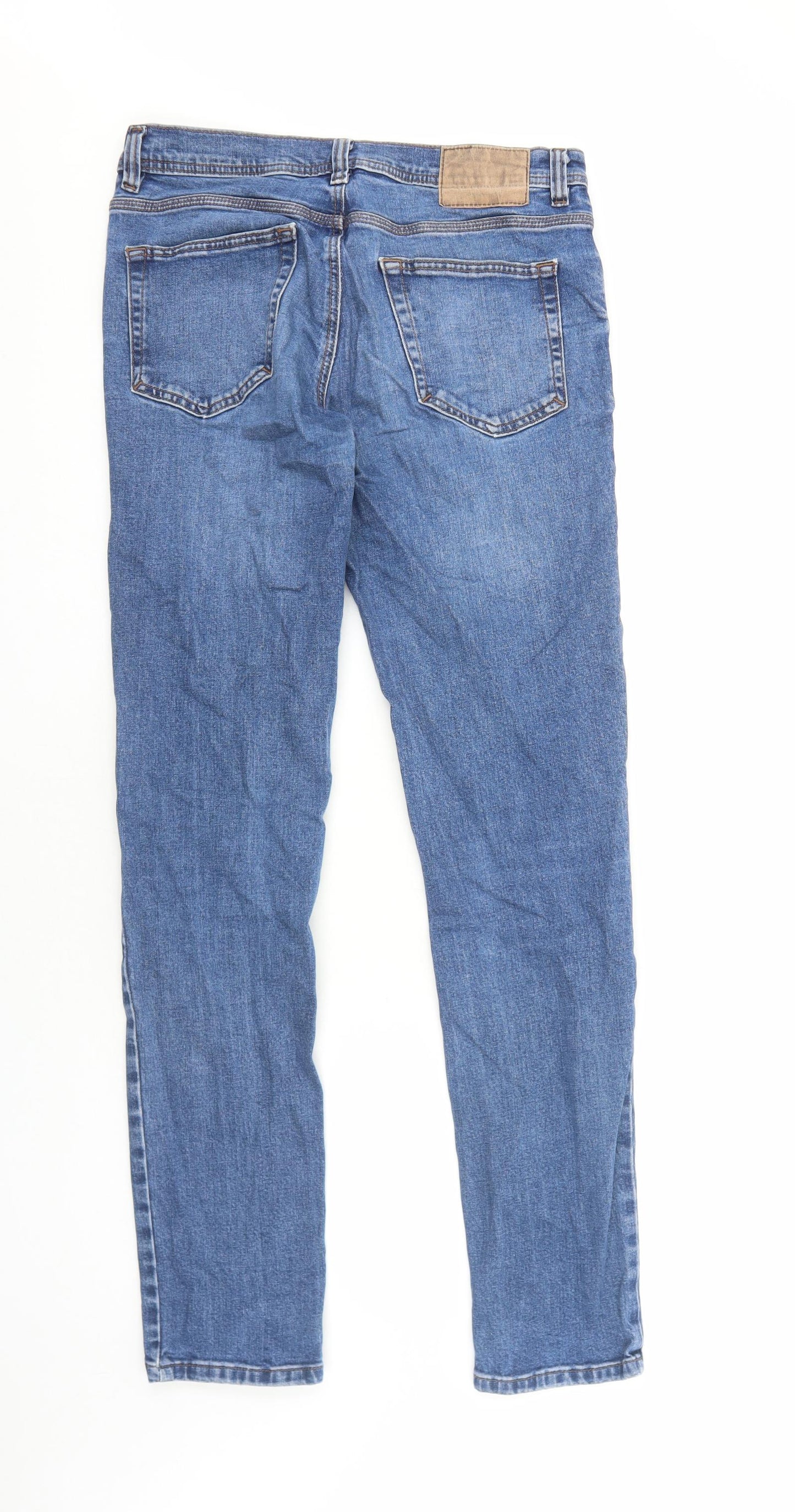 F&F Mens Blue Cotton Skinny Jeans Size M L34 in Regular Zip