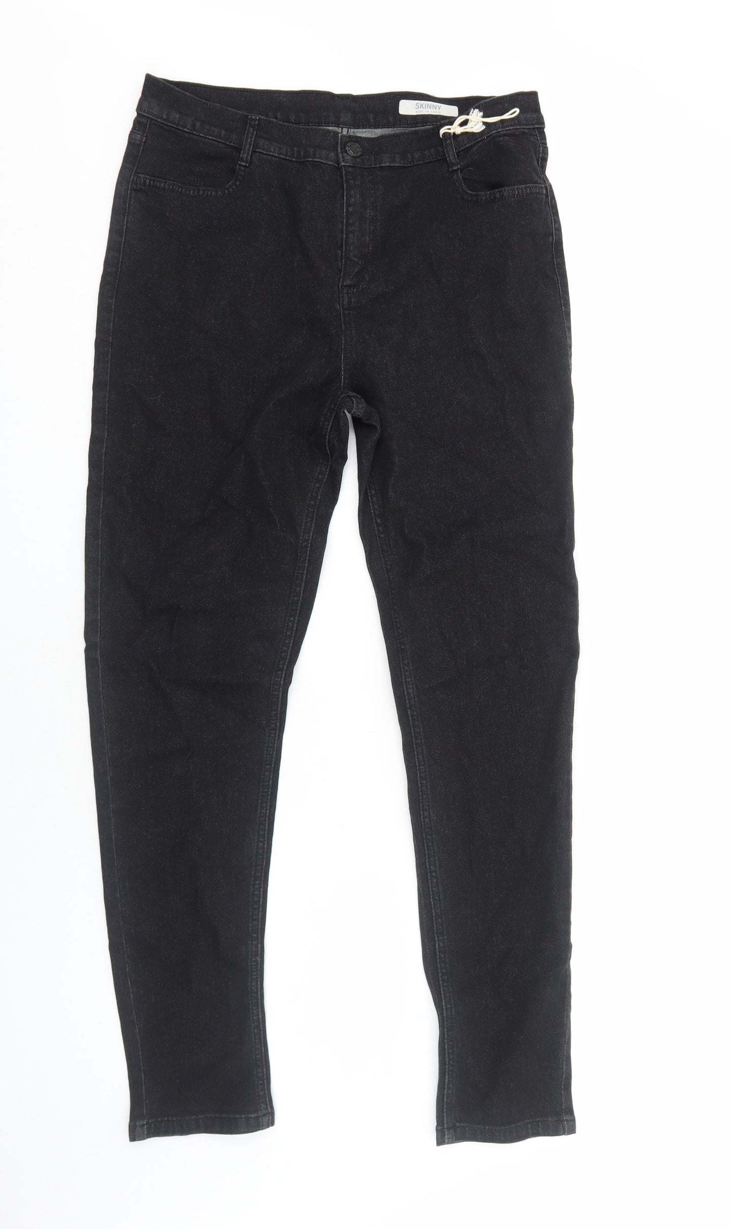 Marks and Spencer Womens Black Cotton Skinny Jeans Size 14 Regular Zip