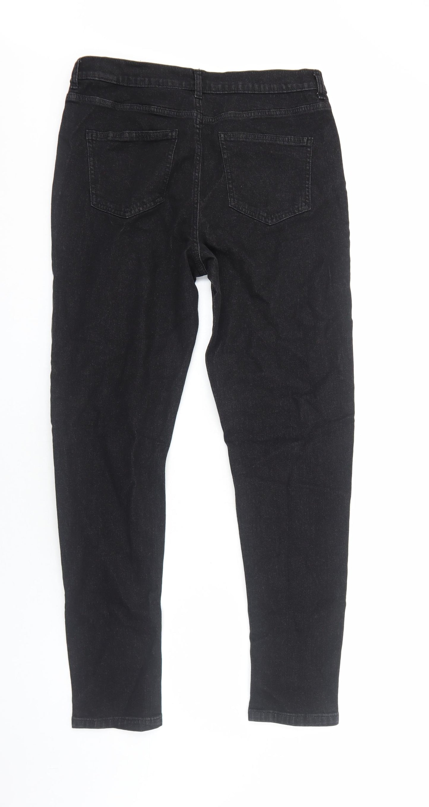 Marks and Spencer Womens Black Cotton Skinny Jeans Size 14 Regular Zip