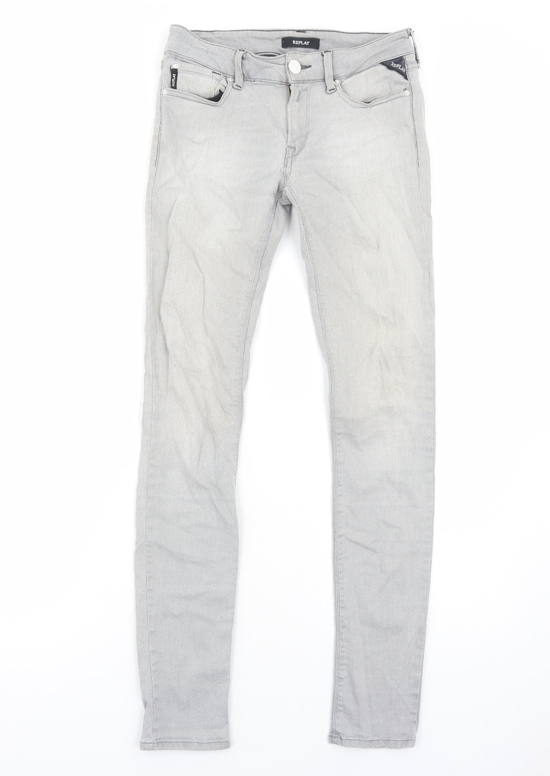 Replay Womens Grey Cotton Skinny Jeans Size 10 Regular Zip