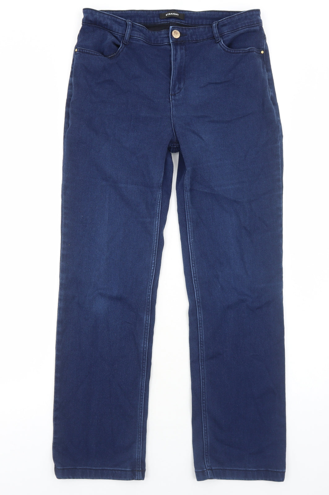Marks and Spencer Womens Blue Cotton Straight Jeans Size 14 Regular Zip