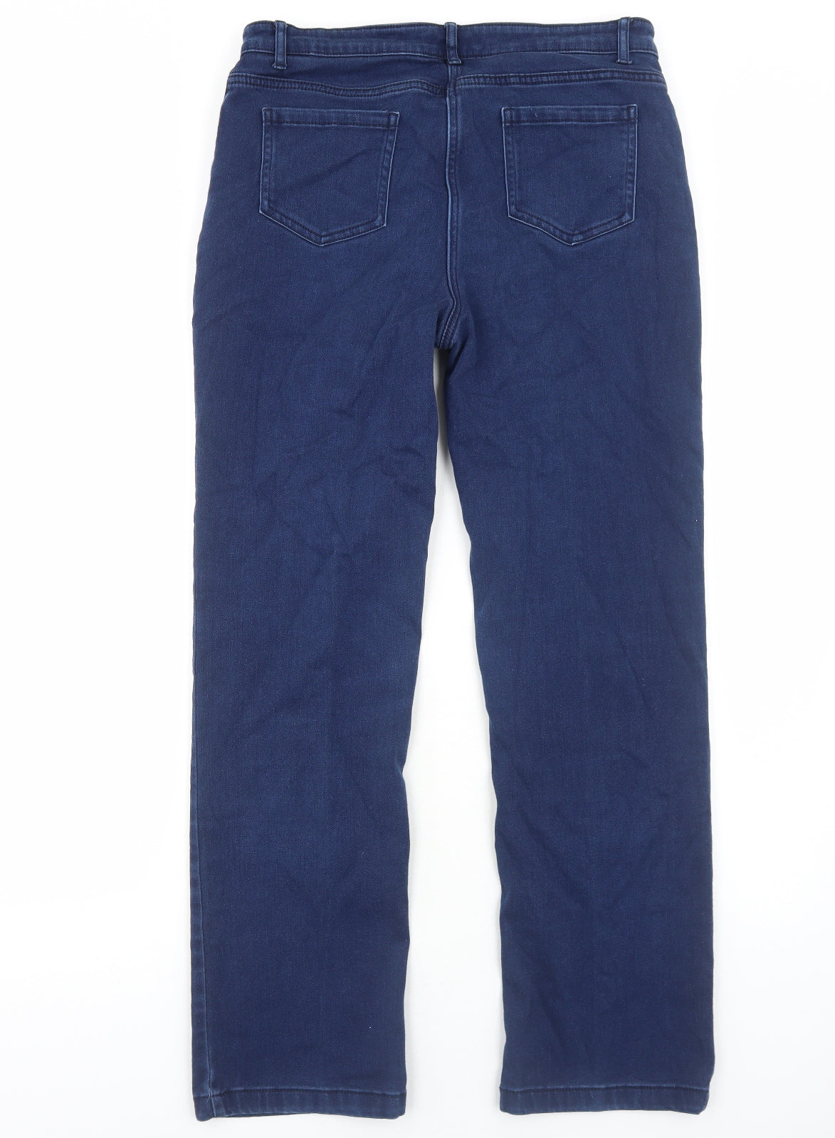 Marks and Spencer Womens Blue Cotton Straight Jeans Size 14 Regular Zip