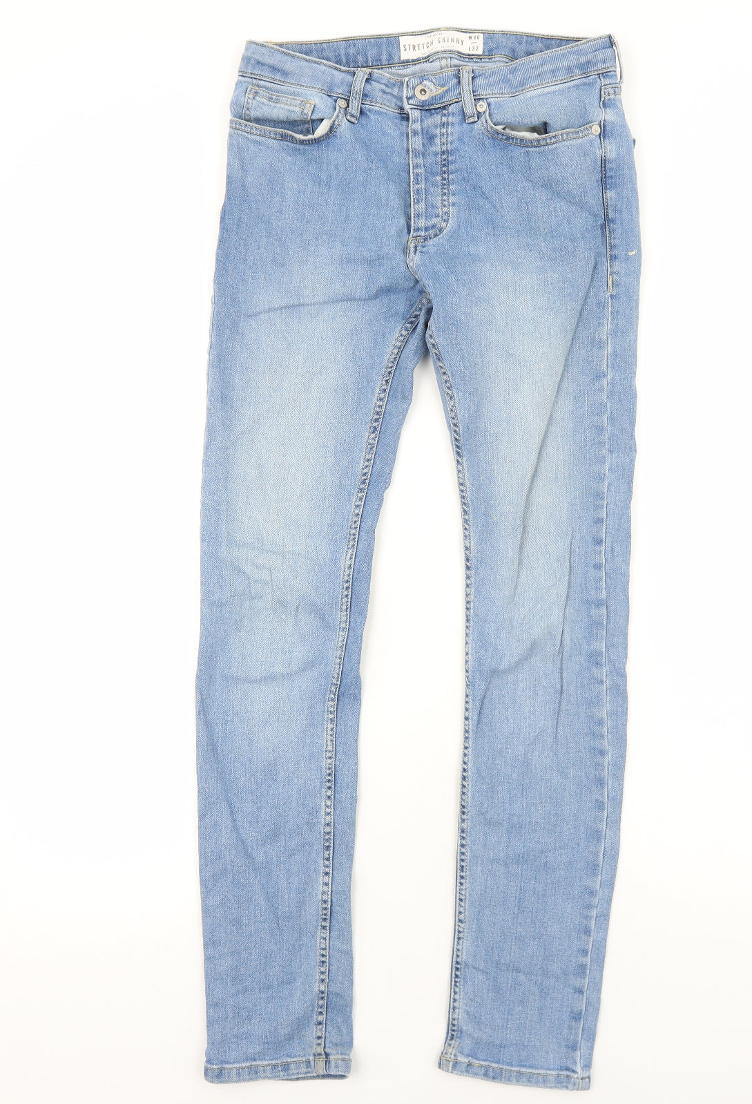 Topman Mens Blue Cotton Skinny Jeans Size 30 in L32 in Regular Zip